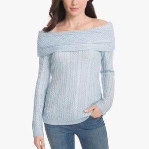 WHBM OFF-THE-SHOULDER CABLE KNIT SWEATER